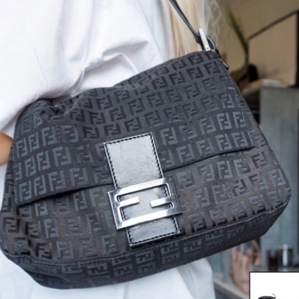 Authentic Fendi Mama Baguette Black/Silver Hardware